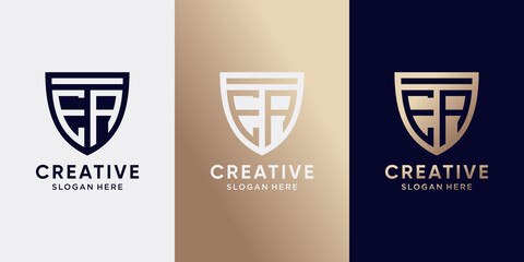 Creative monogram logo design initial letter EA with shield concept