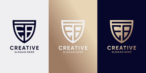Creative monogram logo design initial letter EB with shield concept