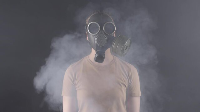 Video of woman in gas mask