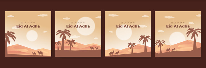 Eid Al Adha Mubarak Background. Eid al adha mubarak bakrid festival with goat and mosque. Islamic design illustration concept for Happy eid al adha or sacrifice celebration event with people character