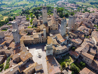 Fototapeta na wymiar aerial view of the towers of San Gimignano in Tuscany Italy