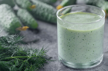 Smoothie with kefir, dill and fresh cucumbers
