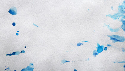 Abstract blue watercolor splashes on white paper texture as background design