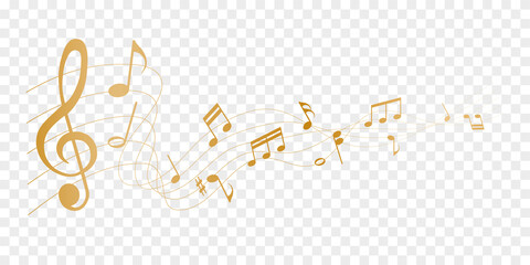 gold vector sheet music - musical notes melody on transparent background  © agrus