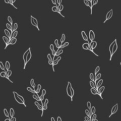 Leaves and branches seamless pattern. Floral background texture. Monochromatic nature design.