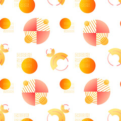 Contemporary vector seamless geometric pattern. Abstract shapes and forms as design elements. Background with modern icons of circular gradient charts and lines.