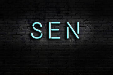 Night view of neon sign on brick wall with inscription sen © iushakovsky