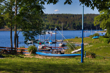 Blick auf die Bleilochtalsperre, Strand Bad, Saale, Stausee, Saalburg, Thüringen, Deutschland 