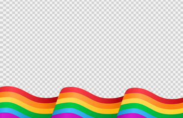 Waving rainbow LGBT flag isolated on png or transparent  background, Symbol of LGBT gay pride,vector illustration