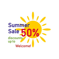 Summer sale, 50 percent discount banner. Special offer design concept for seasonal advertising of shopping discounts. Vector illustration.