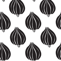 Seamless pattern. Print with graphic onion. Doodle sketch