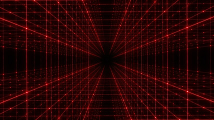 Grid tunnel of dots and lines. Plexus Technology background.