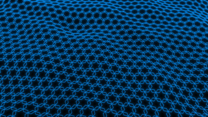 Abstract flowing smooth fractal waves background from polygons, hexagons.