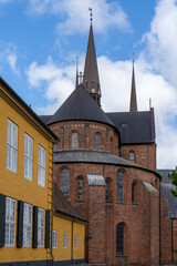 Fototapeta premium detail view of the historic Lutheran Roskilde cathedral in the city center