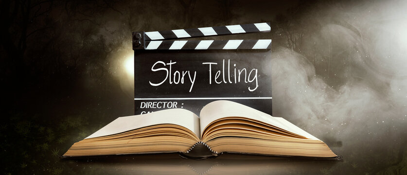 Storytelling, text title on the film slate, Screenwriting concept.
