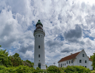Fototapeta na wymiar view of the Stevns Lighthouse on the east coast of Denmark on a beautiful summer day