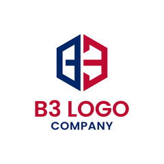 Obraz premium Monogram Letter Initial B3 Hexagon in Red Blue Color Logo Design Template. Suitable for General Construction Realty Business Company Corporate Logo Design