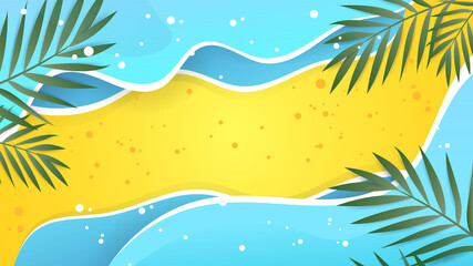 Fototapeta na wymiar Summer background with sea wave and palm leaf for online content in the summer , illustration Vector EPS 10