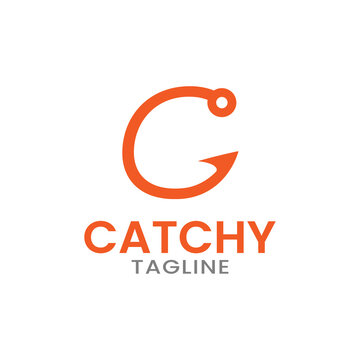 Letter Initial C Fishing Hook Logo Design Template. Suitable for Fishing Shop Fisherman Sport Business Brand Company in Simple Orange Logo Design.
