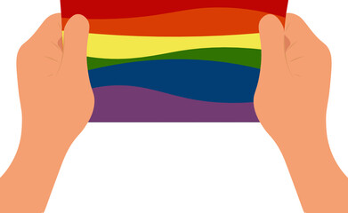 Bandera LGBT en tus manos. Símbolo LGBT. fondo transparente