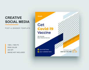 Covid-19 social media post template, Covid-19 vaccine social media post, Medical social media banner design