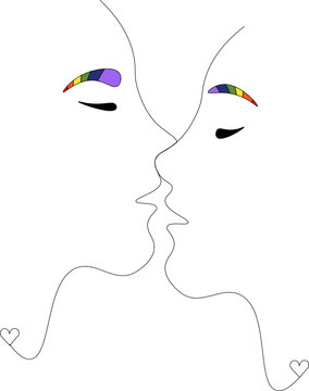 beso LGBT en l&iacute;neas, arte en l&iacute;neas, diversidad sexual, fondo transparente
