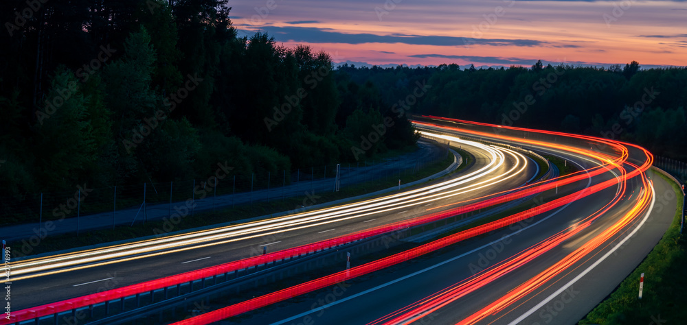 Wall mural lights of moving cars at night. long exposure