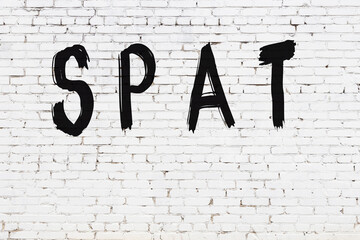 White wall with black paint inscription spat on it