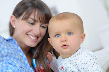 closeup of mother and infant