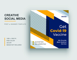 Covid-19 social media post template, Covid-19 vaccine social media post, Medical social media banner design