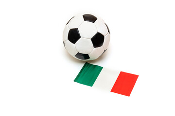 Fototapeta premium Soccer ball and flag of Italy, isolated on white background. Football concept