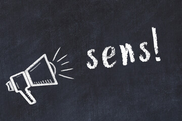 Chalk loudspeaker and inscription sens on black chalkboard © iushakovsky