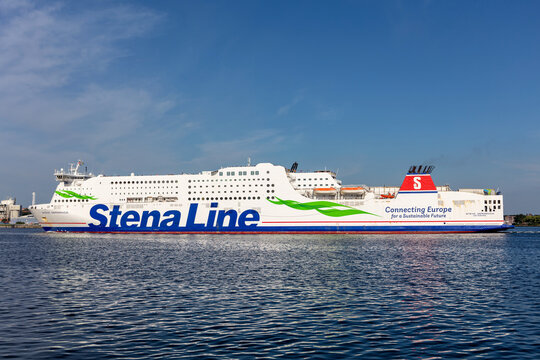 KIEL, GERMANY - JUNE 25, 2021: Stena Line ferry STENA GERMANICA in the Kiel Fjord 