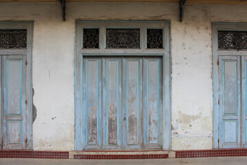 blue door, an old building with classic style, in Kauman Batik Village Surakarta Indonesia