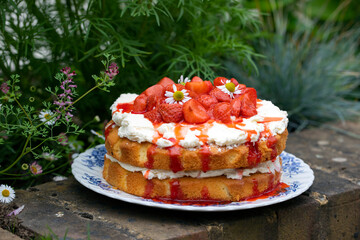Strawberry midsummer cake with cream