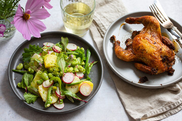 Roast chicken and summery potato salad
