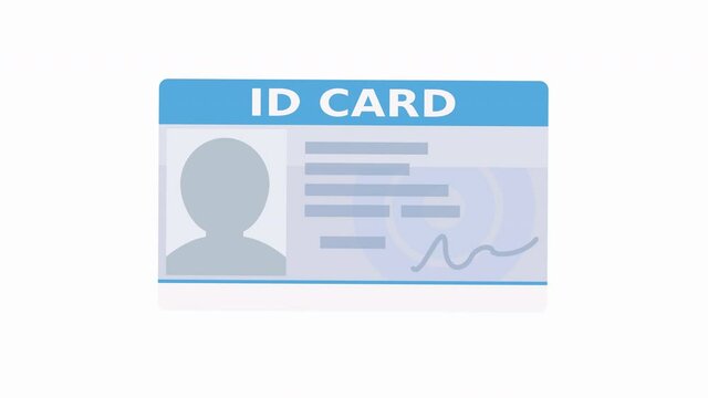 A hand presents an identity card in English and places it in the center of a white background (flat design)