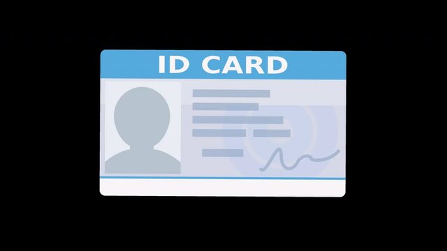A hand presents an identity card in English and places it in the center with alpha channel (flat design)