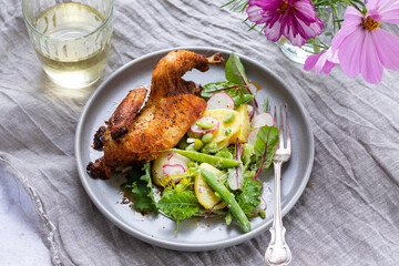 Roast chicken and summery potato salad