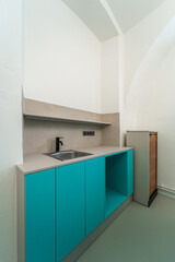 Empty kitchen in white hospital clinic office consulting room. Eye clinic room.
