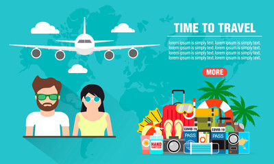 Summer holiday. Time to travel young people concept design flat banner. Travel icon. Safe journey. Vector illustration