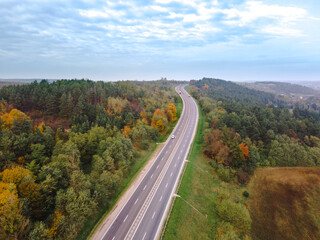 aerial view of autumn highway