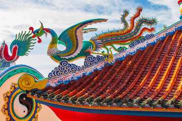 Chinese dragon statue on a roof of a temple