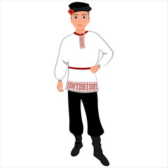 Men's folk national Russian costume. Vector illustration
