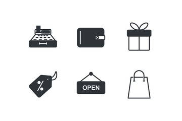 shopping set icon, isolated shopping set sign icon, vector illustration