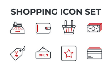 shopping set icon, isolated shopping set sign icon, vector illustration
