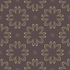 Floral vector ornament. Seamless abstract classic background with flowers. Pattern with repeating floral elements. Golden ornament