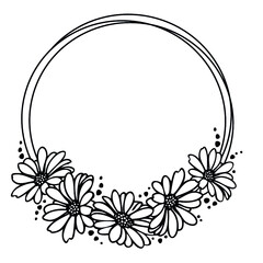 abstract floral frame circle and daisy flower