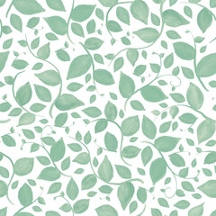 Watercolor seamless pattern with green leafs and branches. Hand drawn summer textile decoration botanical floral illustration.