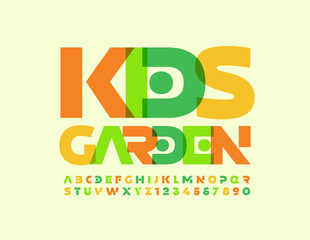 Vector bright flyer Kids Garden. Artistic abstract Font. Creative set of Alphabet Letters and Numbers